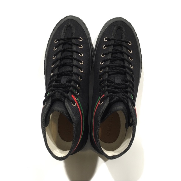 GUCCI INTERLOCKING G HIGH TOP SNEAKERS -BLACK CANVAS -MEN’S US 10 -NEW - Picture 9 of 11